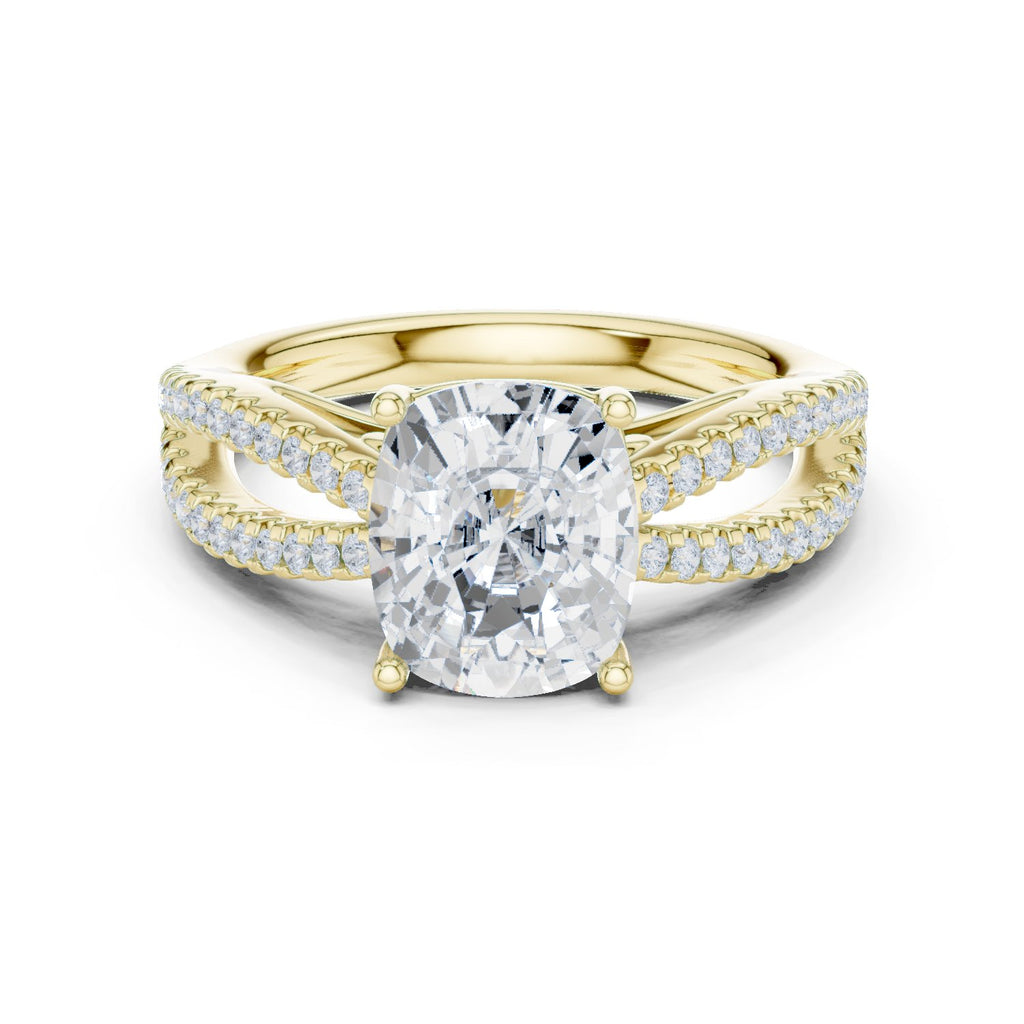 Cushion Cut Engagement Ring with Crossover Pavé Split Shank