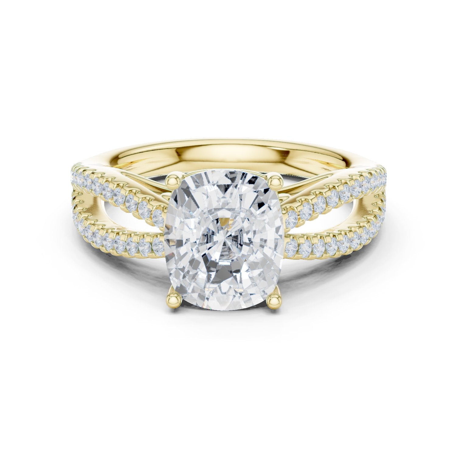 Cushion Cut Engagement Ring with Crossover Pavé Split Shank