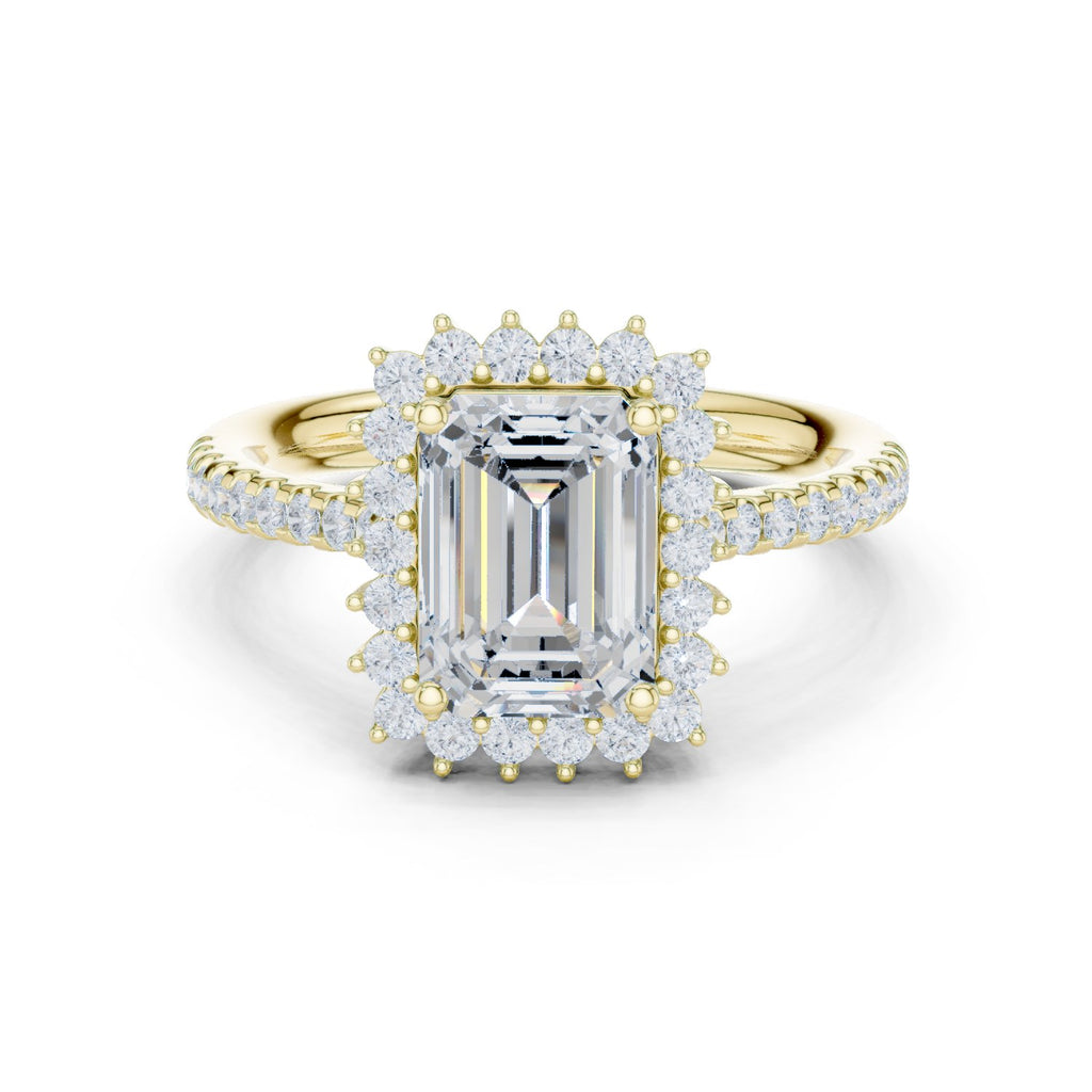 Emerald Cut Diamond Ballerina Halo Engagement Ring
