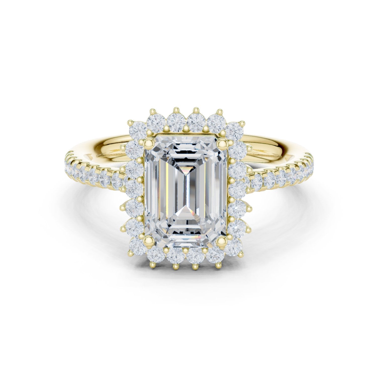 Emerald Cut Diamond Ballerina Halo Engagement Ring