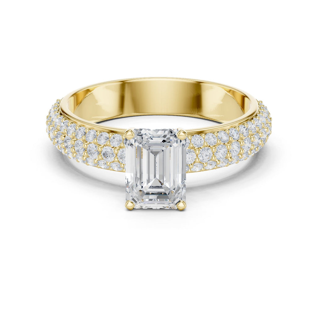 Emerald Cut Engagement Ring with Wide Pavé Band