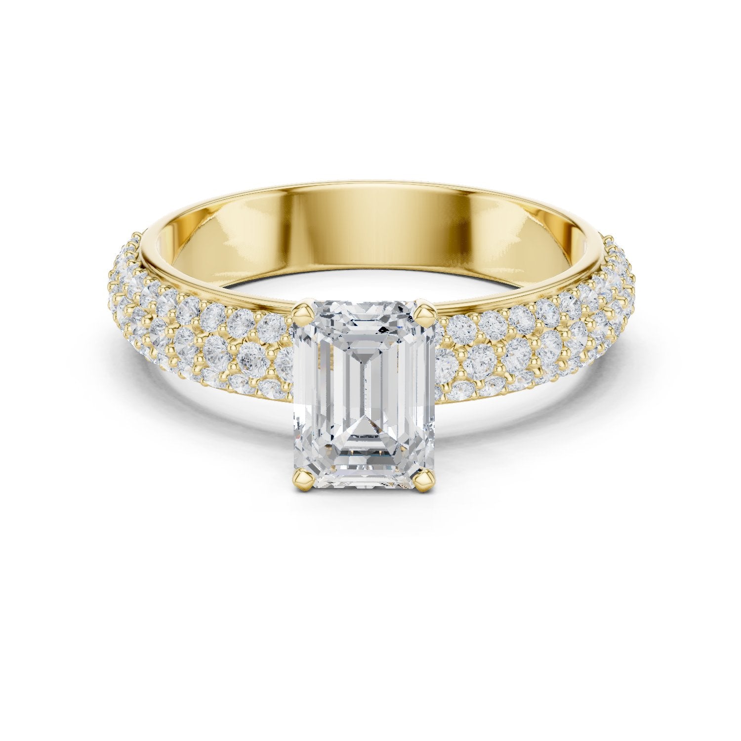 Emerald Cut Engagement Ring with Wide Pavé Band