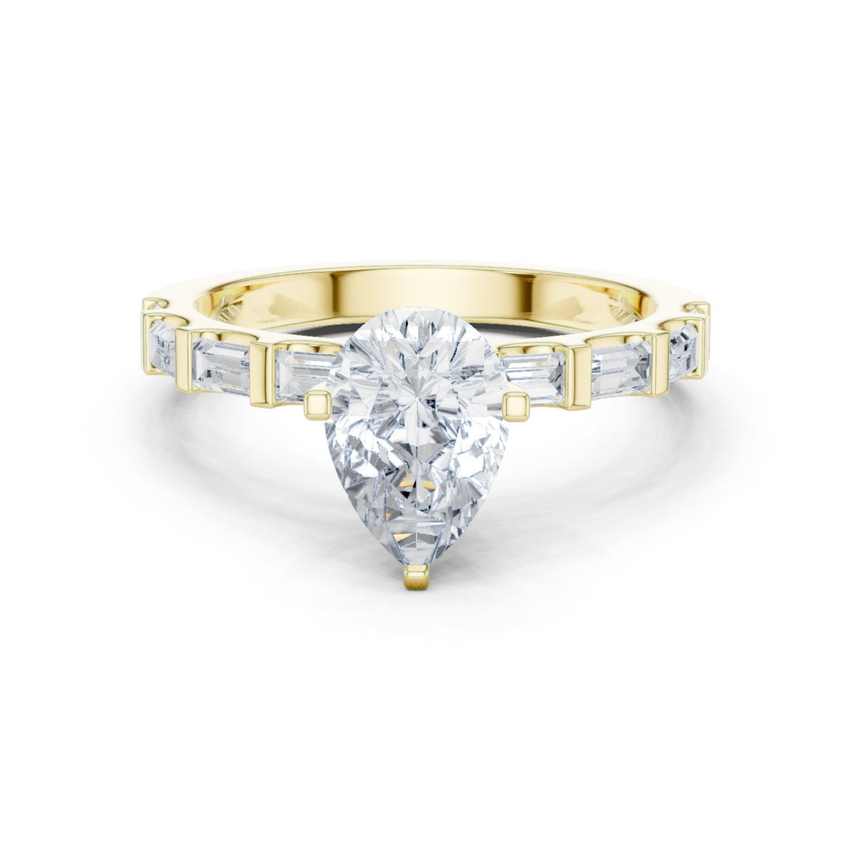 Pear Diamond Engagement Ring with Alternating Baguette and Round Band