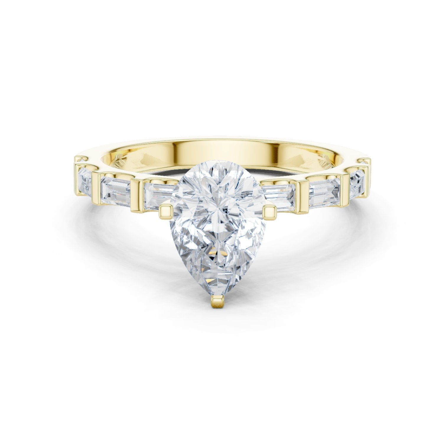 Pear Diamond Engagement Ring with Alternating Baguette and Round Band