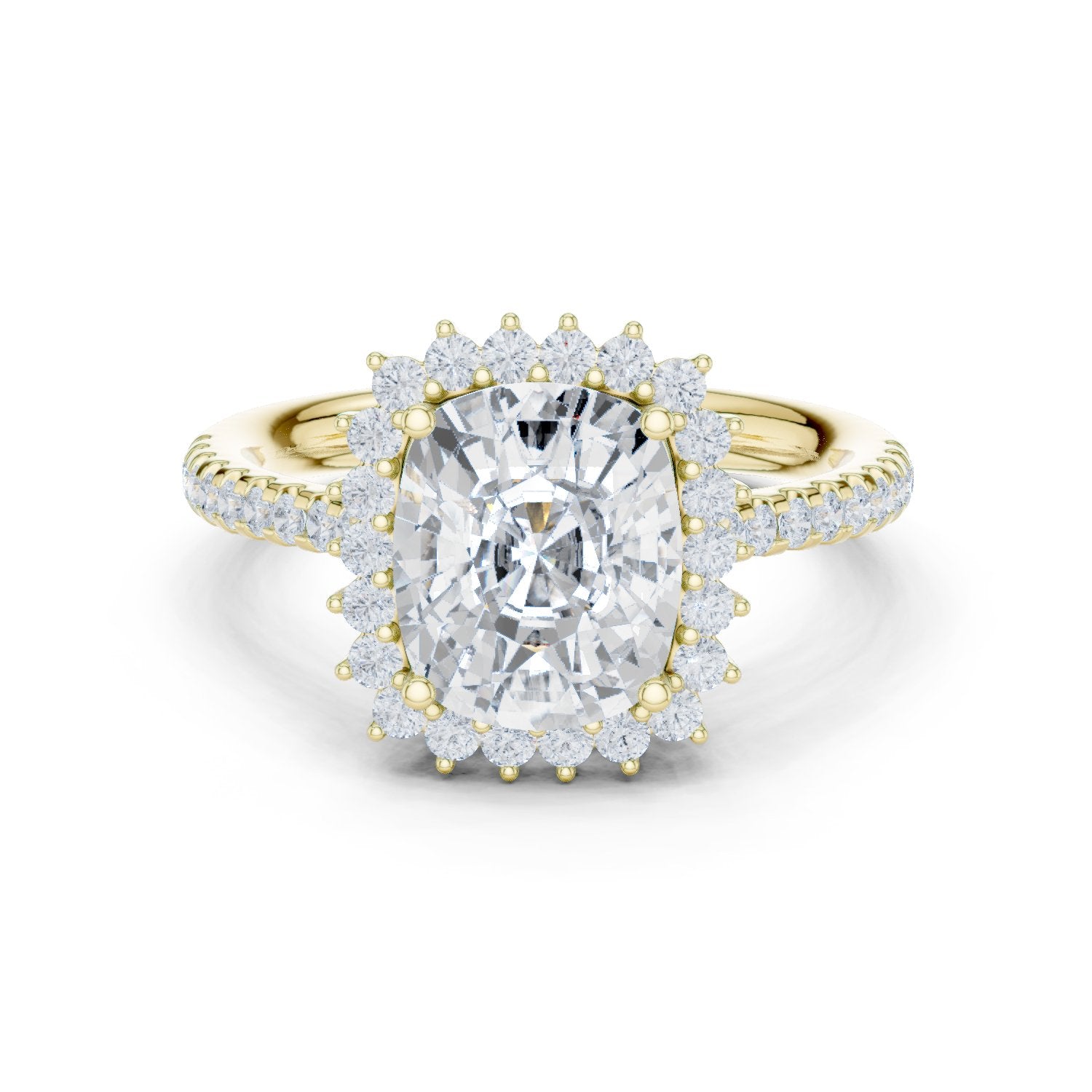 Cushion Cut Halo Engagement Ring with Pavé Band