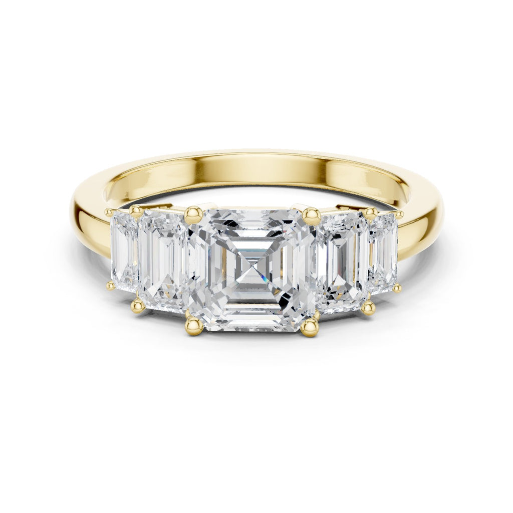 Emerald and Baguette Five Stone Diamond Ring