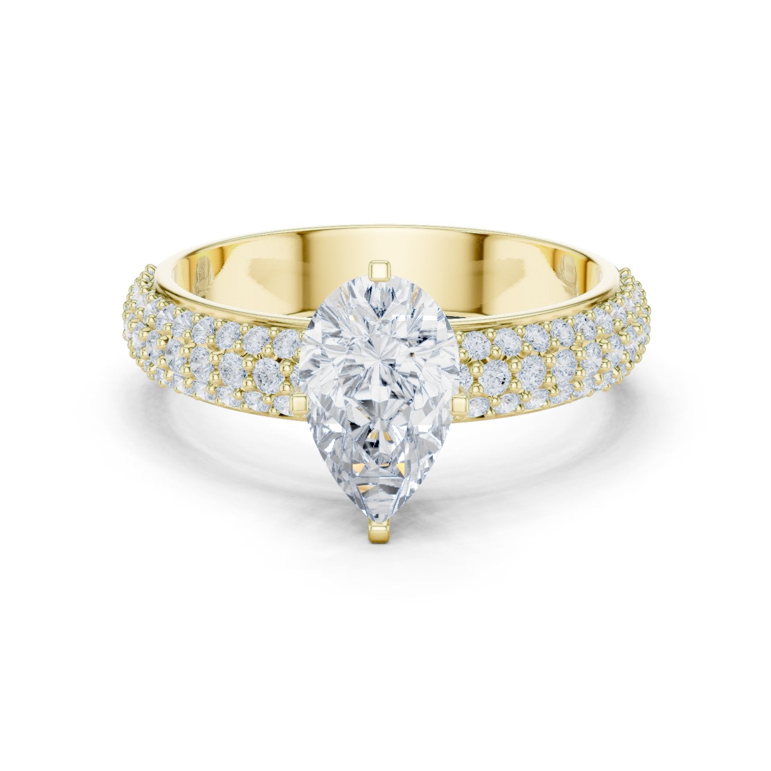 Pear Diamond Engagement Ring with Multi-Row Pavé Band