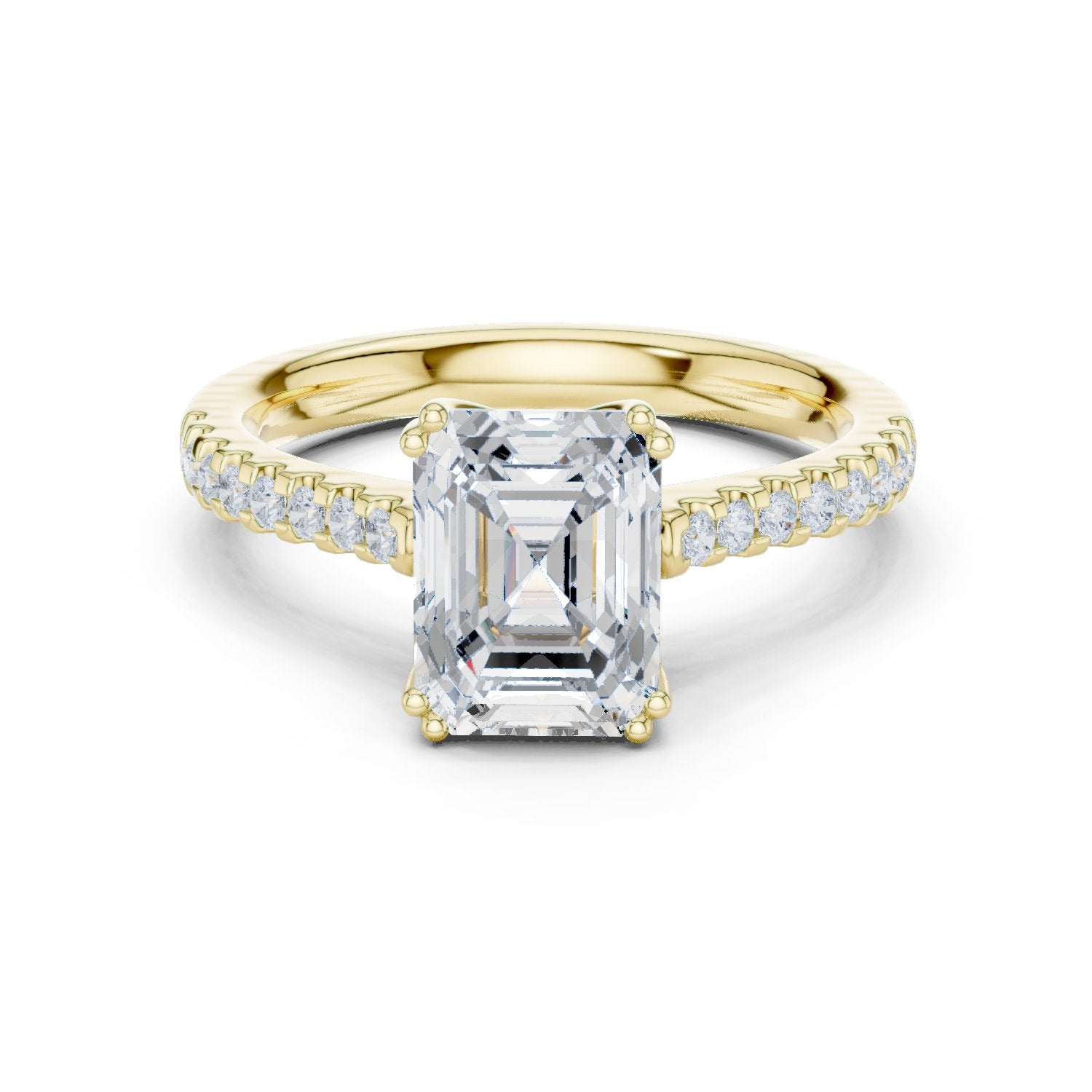 Emerald Cut Diamond Engagement Ring with Pavé Band