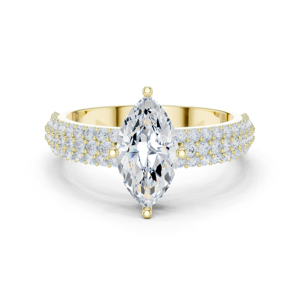 Marquise Cut Engagement Ring with Double Pavé Band