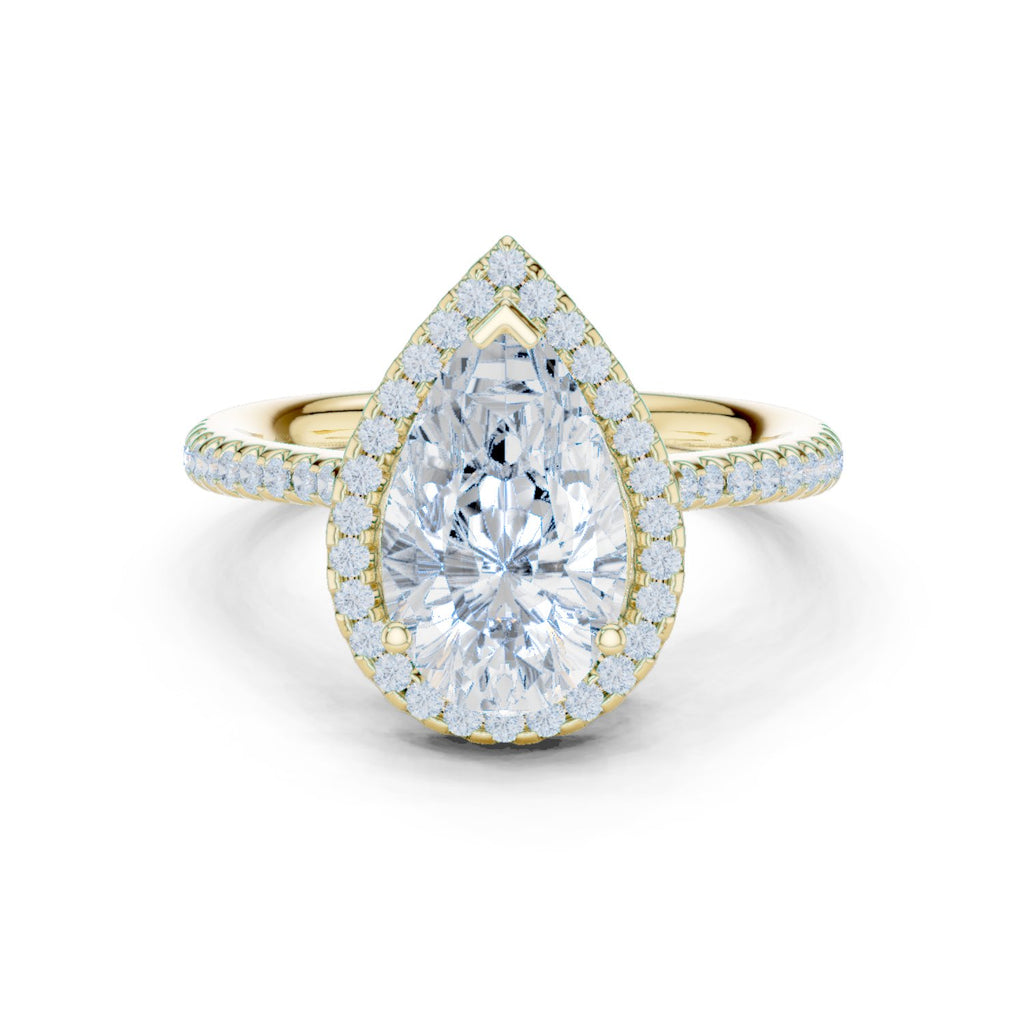 Pear Diamond Halo Engagement Ring with Pavé Band