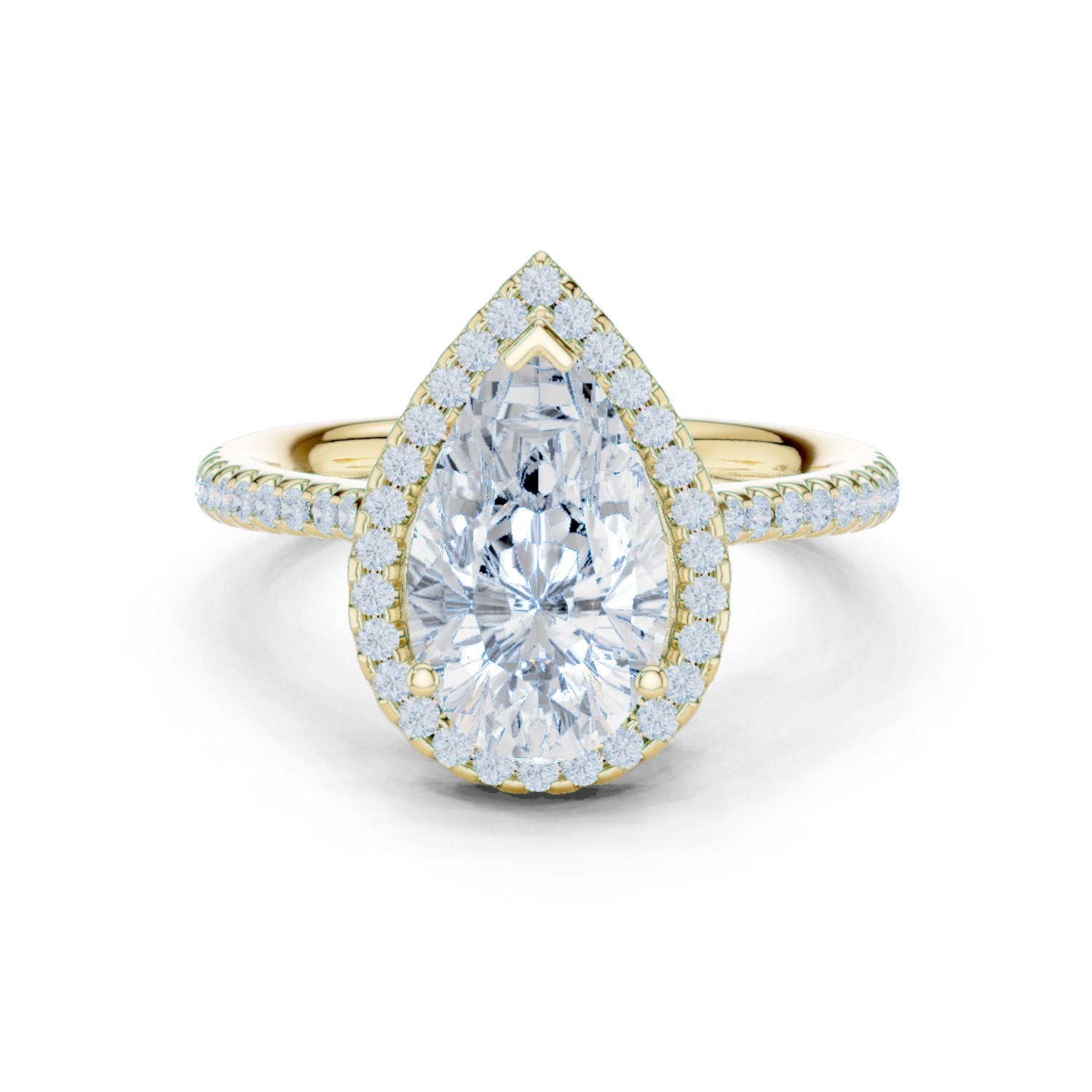 Pear Diamond Halo Engagement Ring with Pavé Band