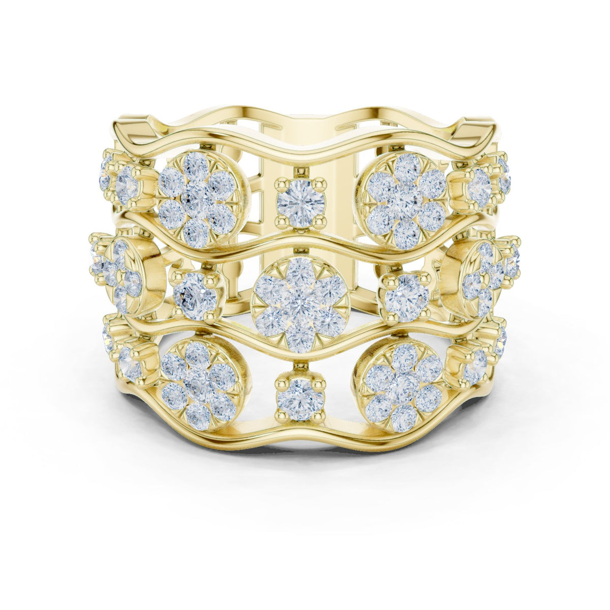Round Diamond Wide Floral Cluster Anniversary Band