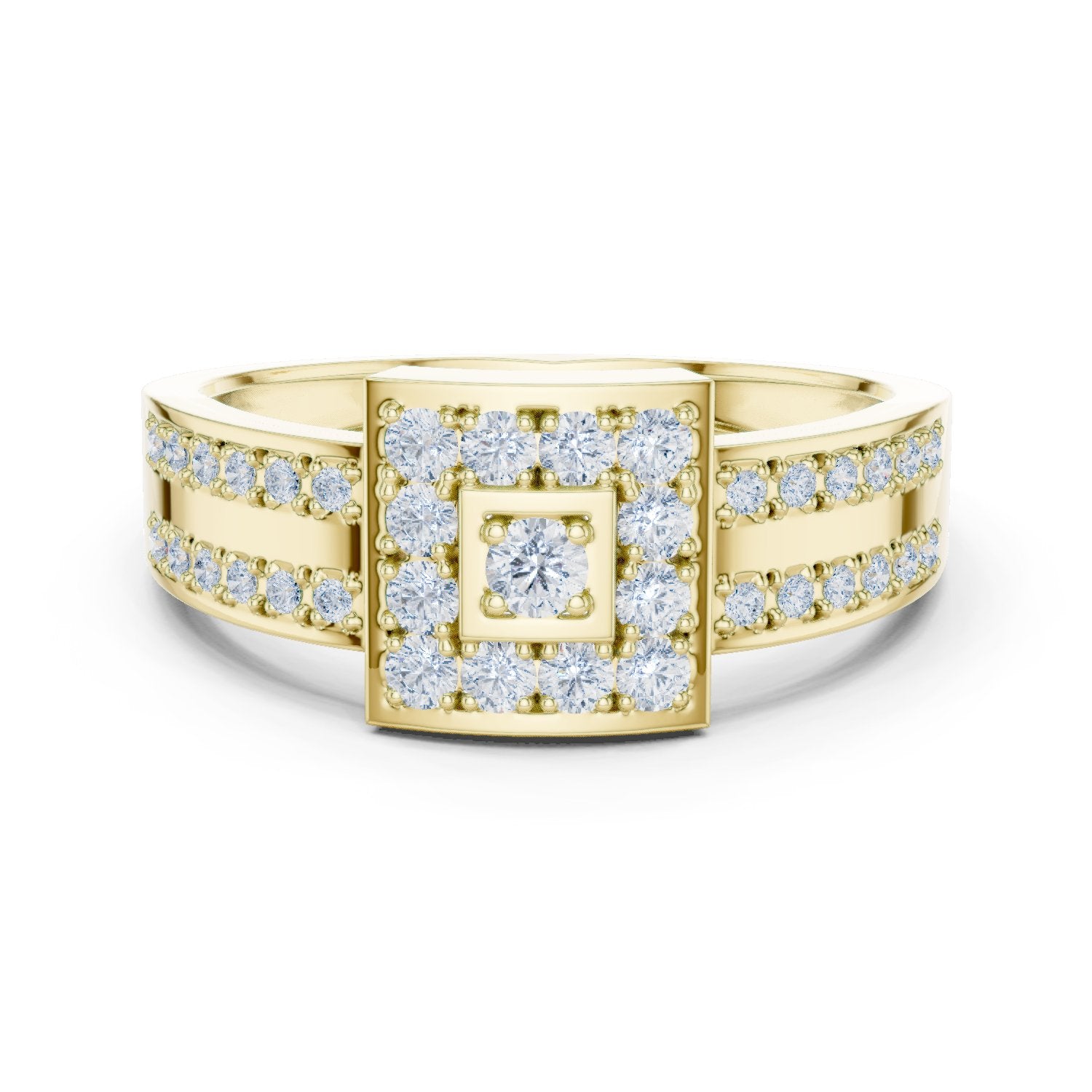 Round Diamond Constellation Signet Engagement Ring with Channel Set Pavé