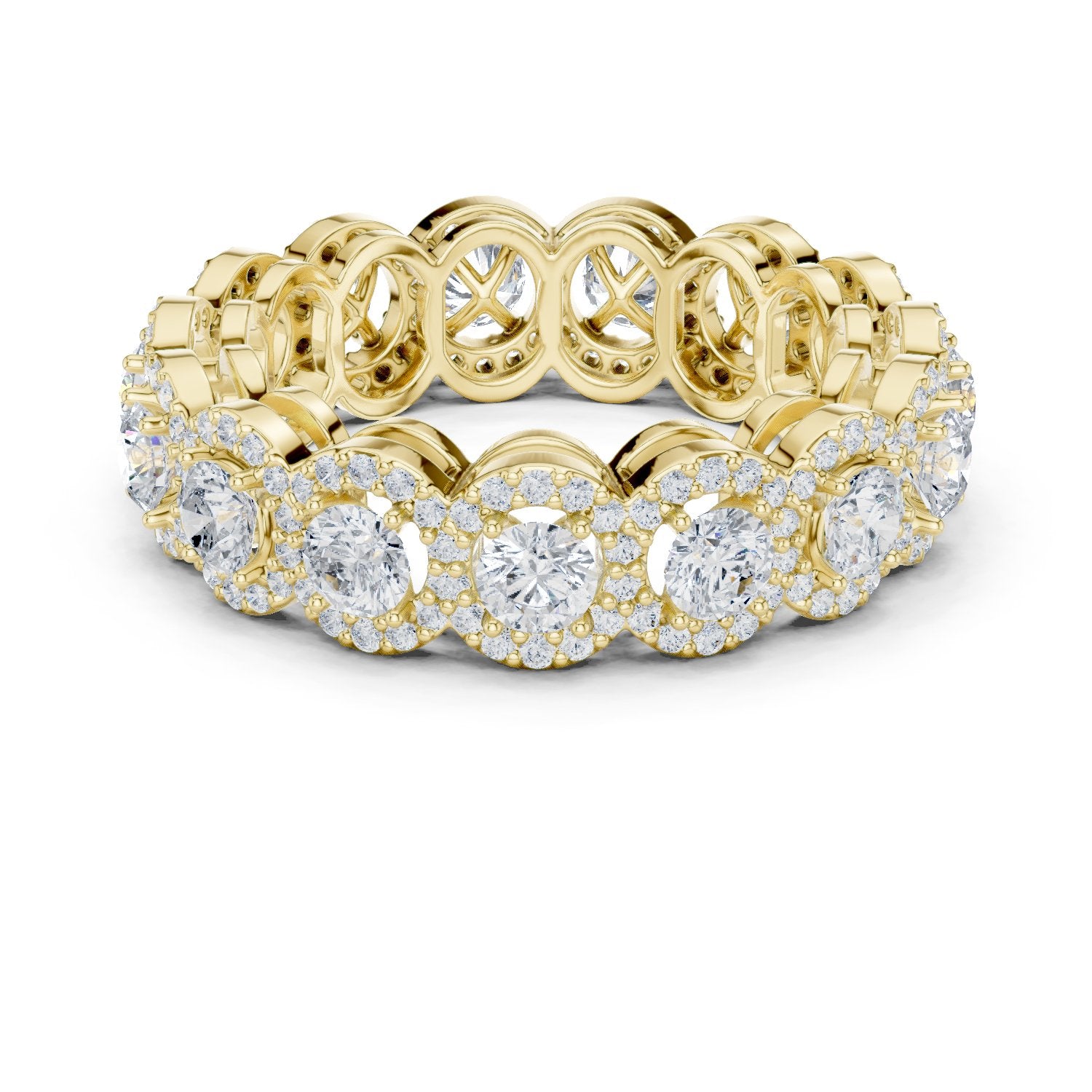 Round Diamond Cluster Halo Eternity Band