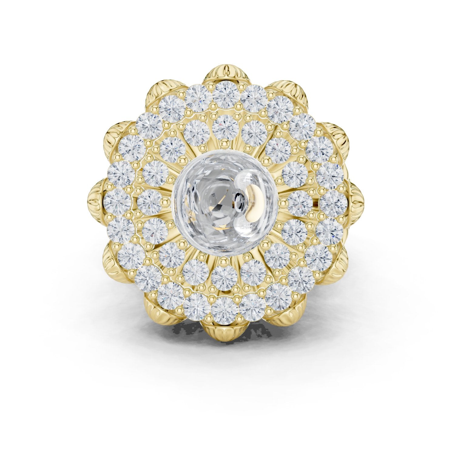 Round Diamond Floral Medallion Cocktail Ring