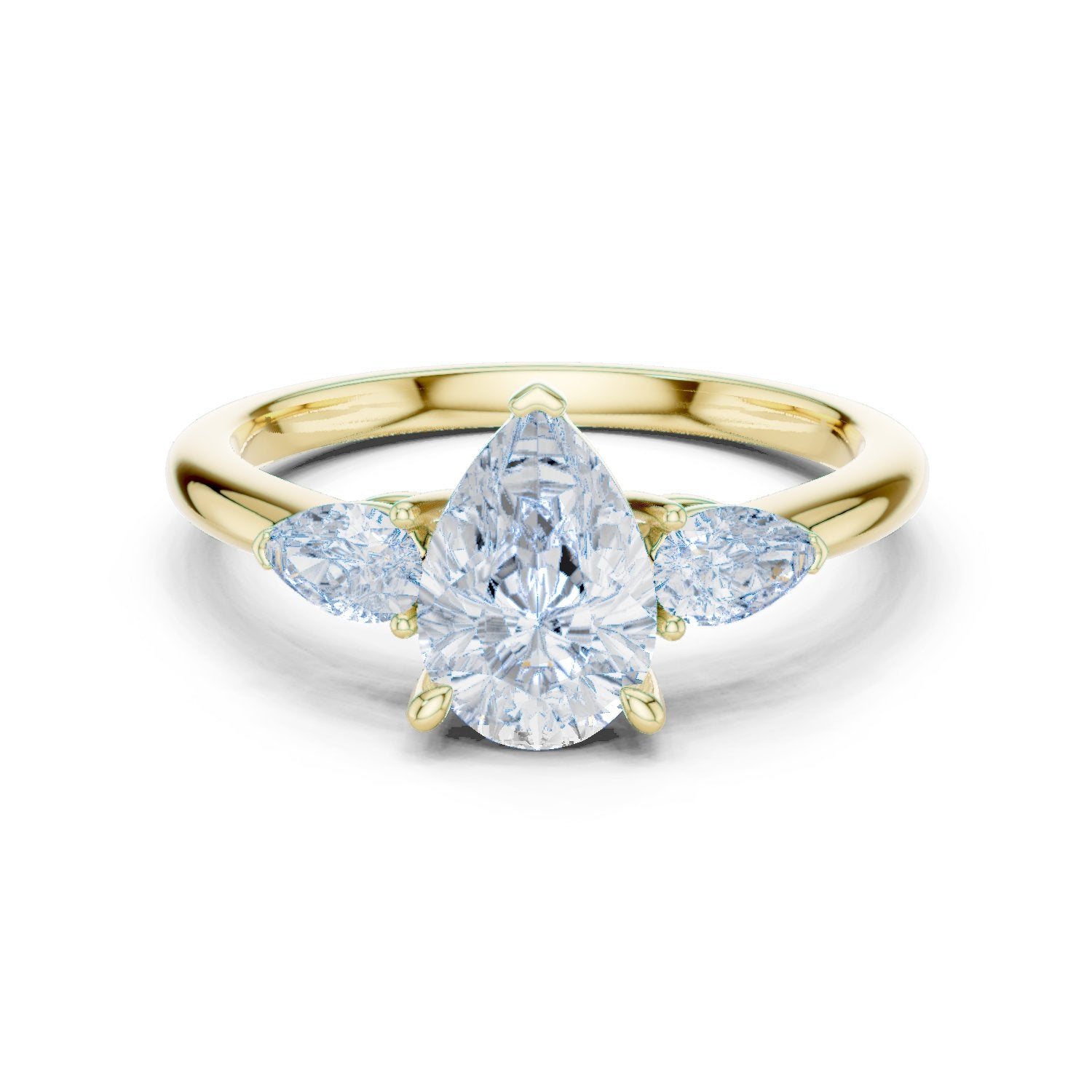 Pear Diamond Three Stone Engagement Ring with Pear Sides