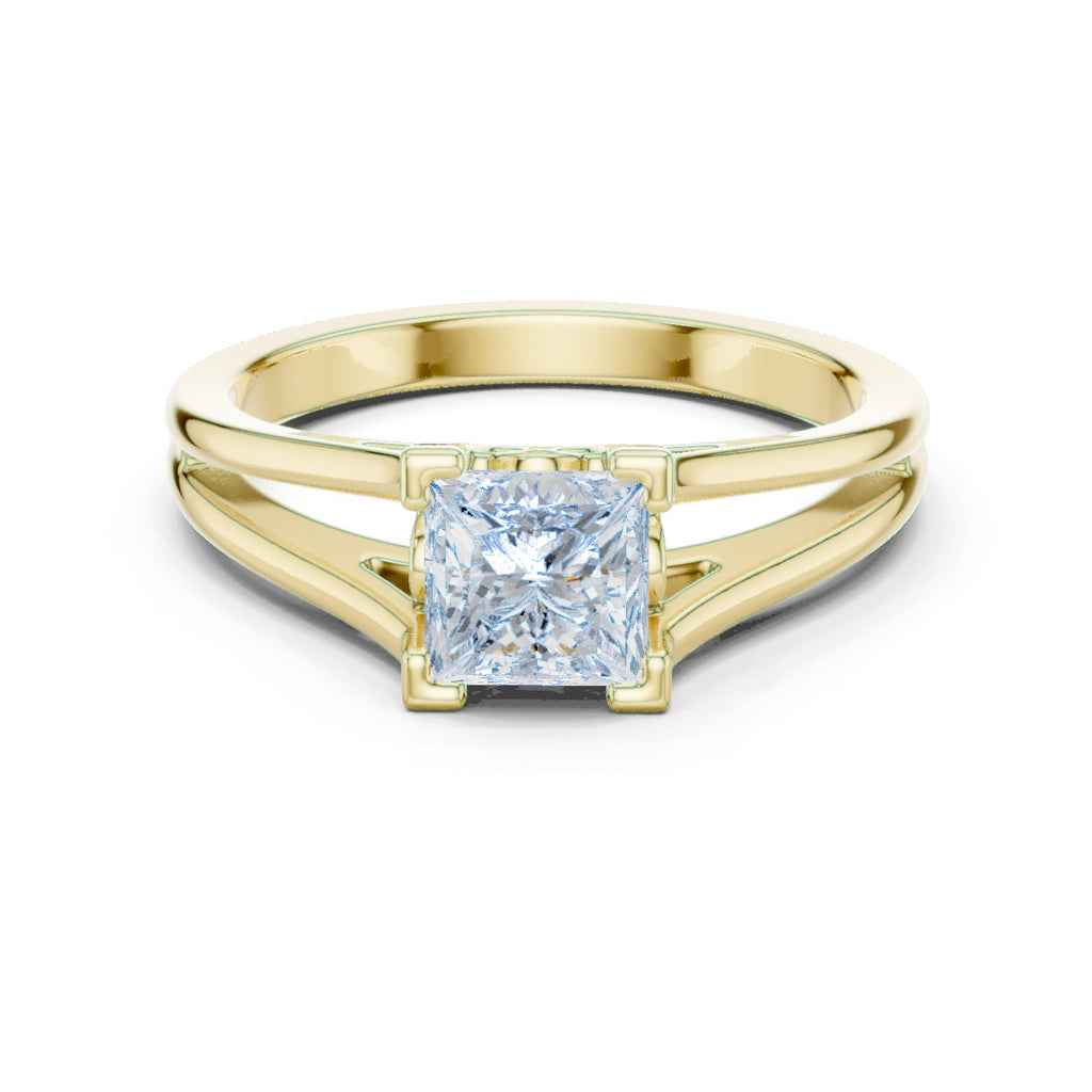 Kite Princess Cut Double Band Split Shank Solitaire Engagement Ring