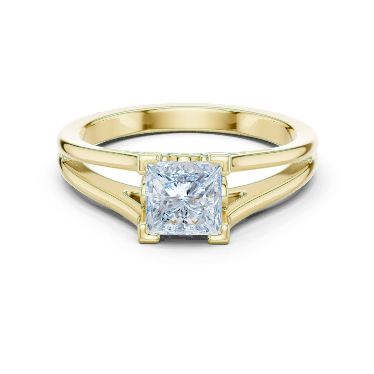 Kite Princess Cut Double Band Split Shank Solitaire Engagement Ring