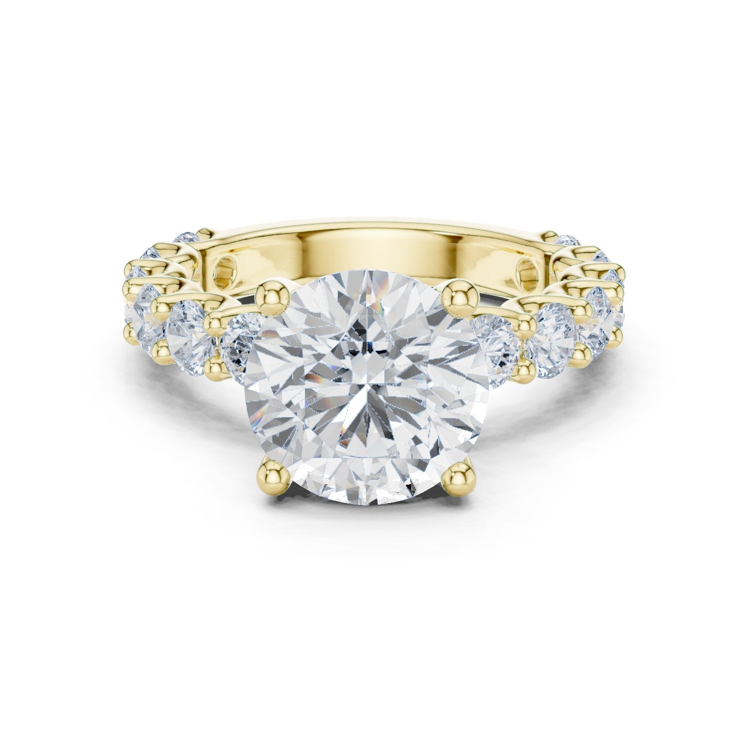 Round Diamond Engagement Ring with Spaced Pavé Side Accents and Hidden Halo