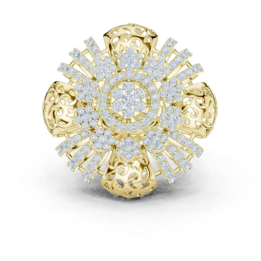 Round Diamond Floral Cluster Statement Engagement Ring