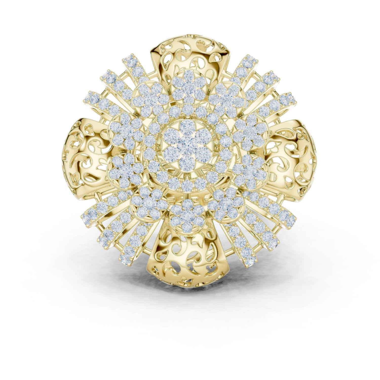 Round Diamond Floral Cluster Statement Engagement Ring