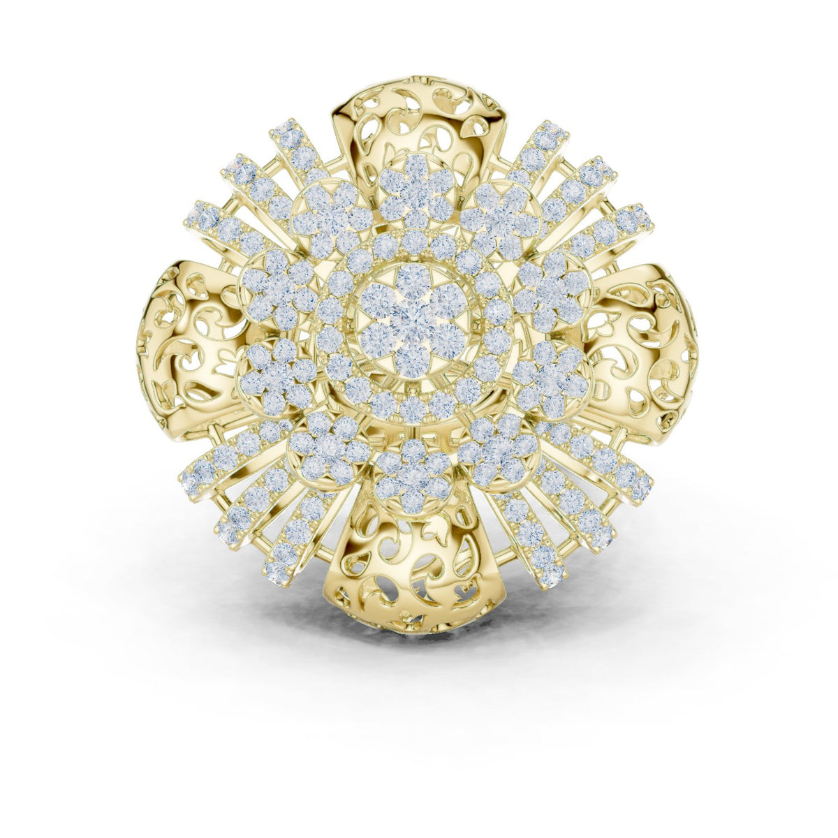 Round Diamond Floral Cluster Statement Engagement Ring