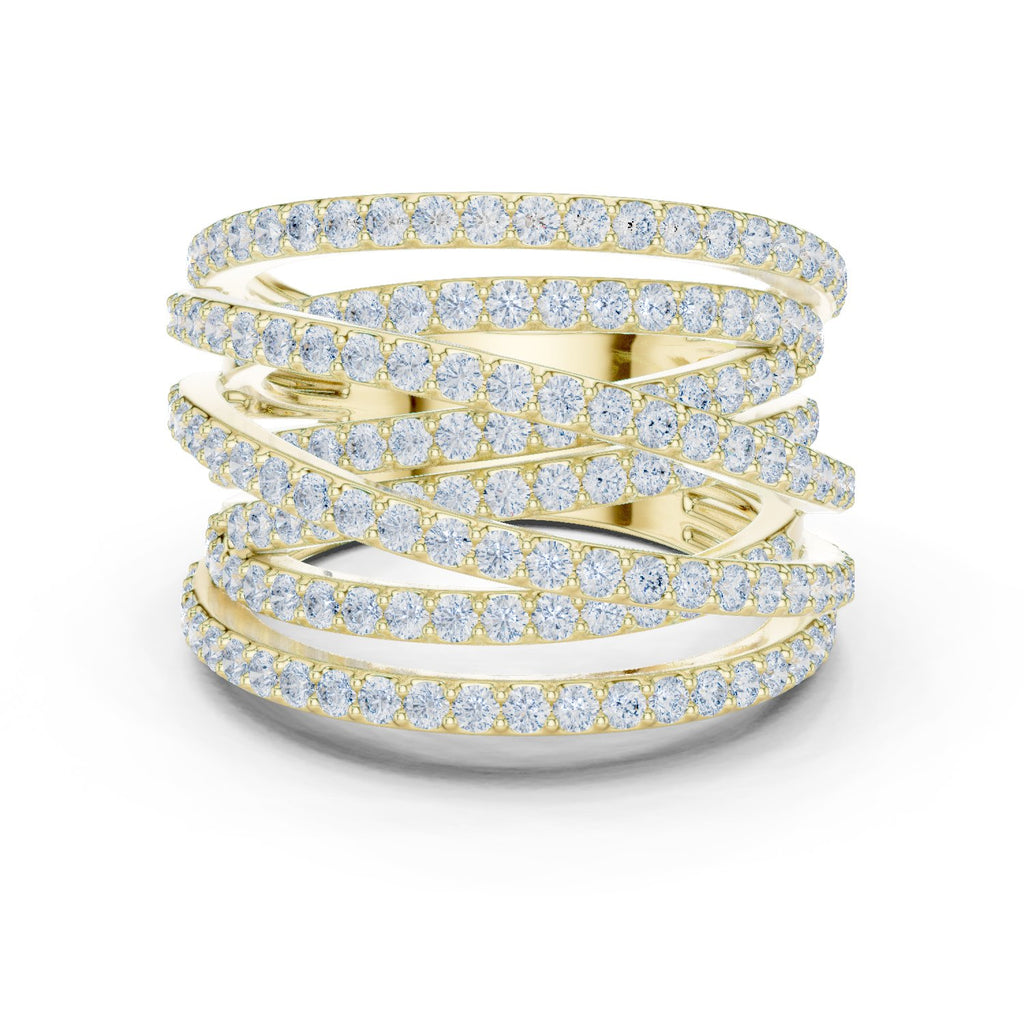 Round Diamond Wide Crossover Pavé Statement Band