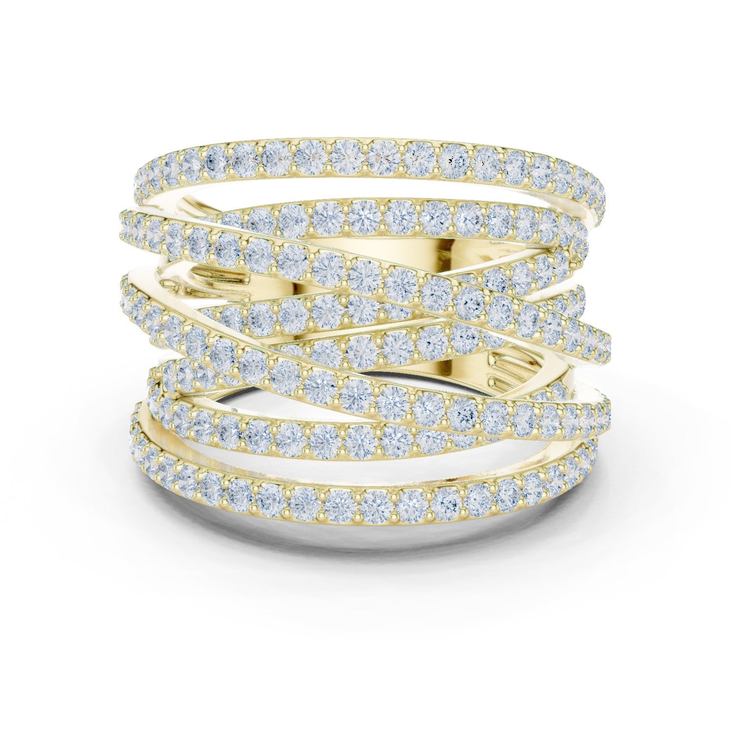 Round Diamond Wide Crossover Pavé Statement Band