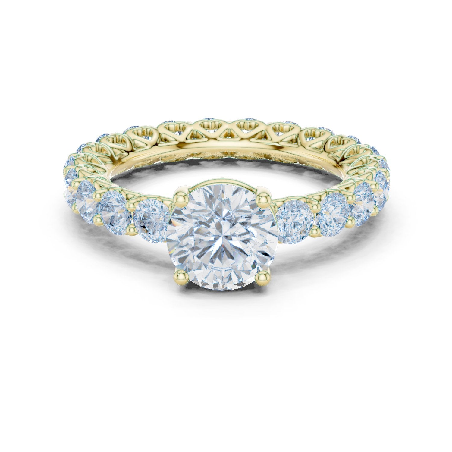 Round Diamond Engagement Ring with Claw Set Diamond Band