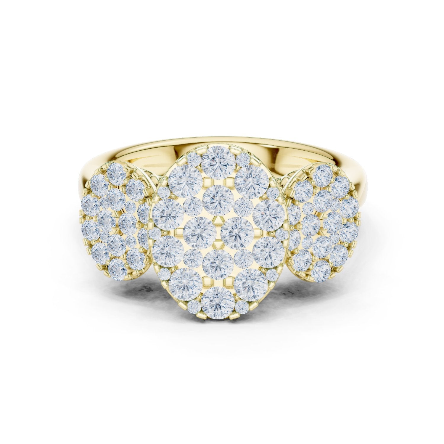 Round Diamond Three Cluster Constellation Engagement Ring