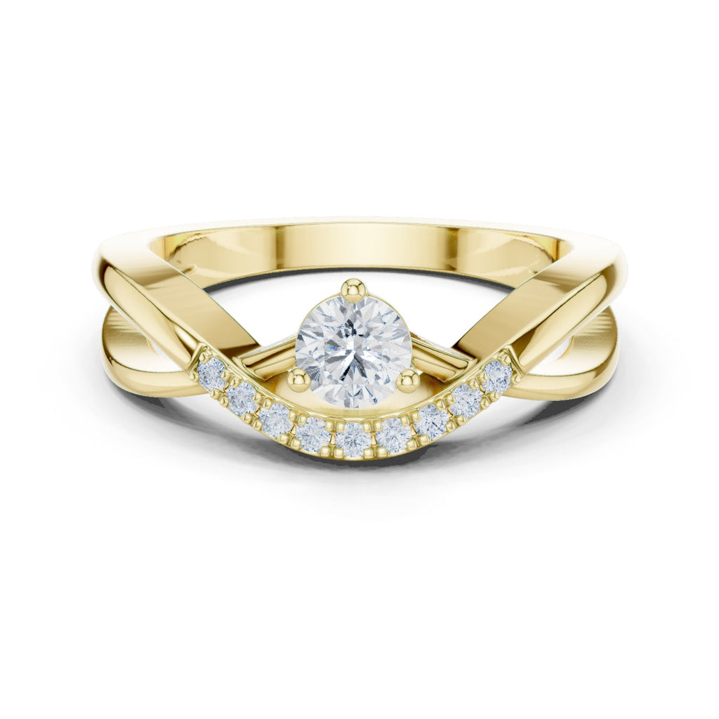 Round Diamond Engagement Ring with Pavé Chevron Bypass Shank