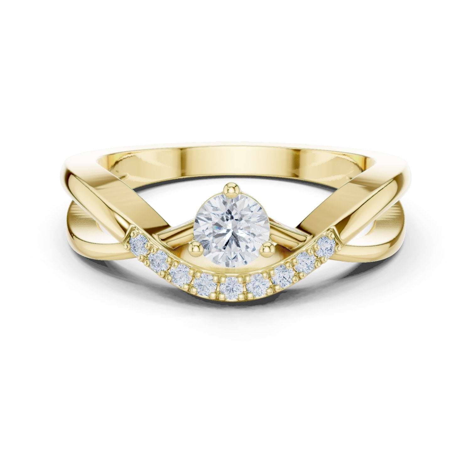 Round Diamond Engagement Ring with Pavé Chevron Bypass Shank