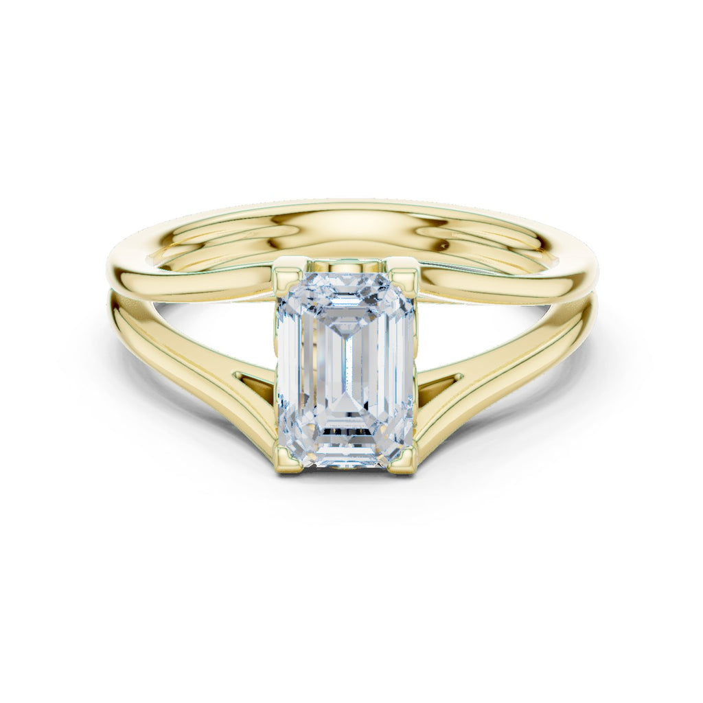 Radiant Cut Double Band Split Shank Solitaire Engagement Ring