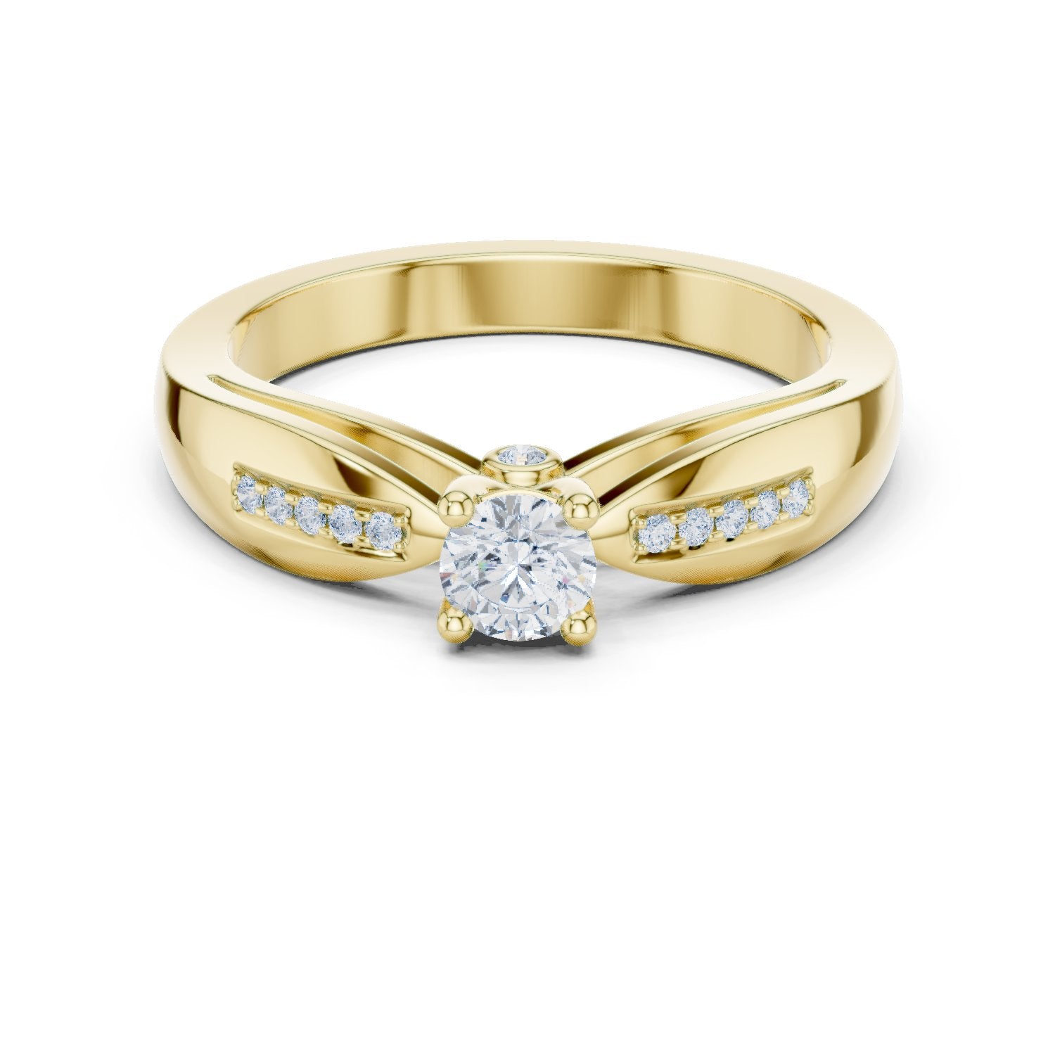 Round Diamond Engagement Ring with Pavé Chevron Bypass Shank