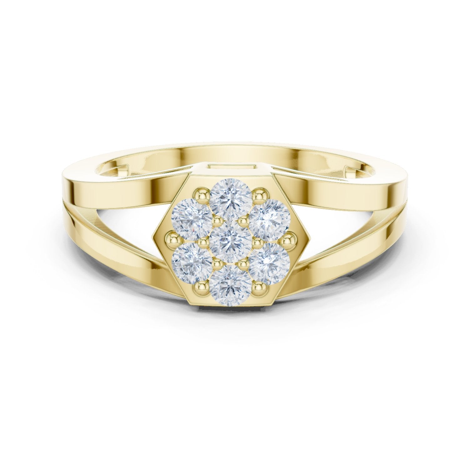 Round Diamond Hexagon Cluster Engagement Ring