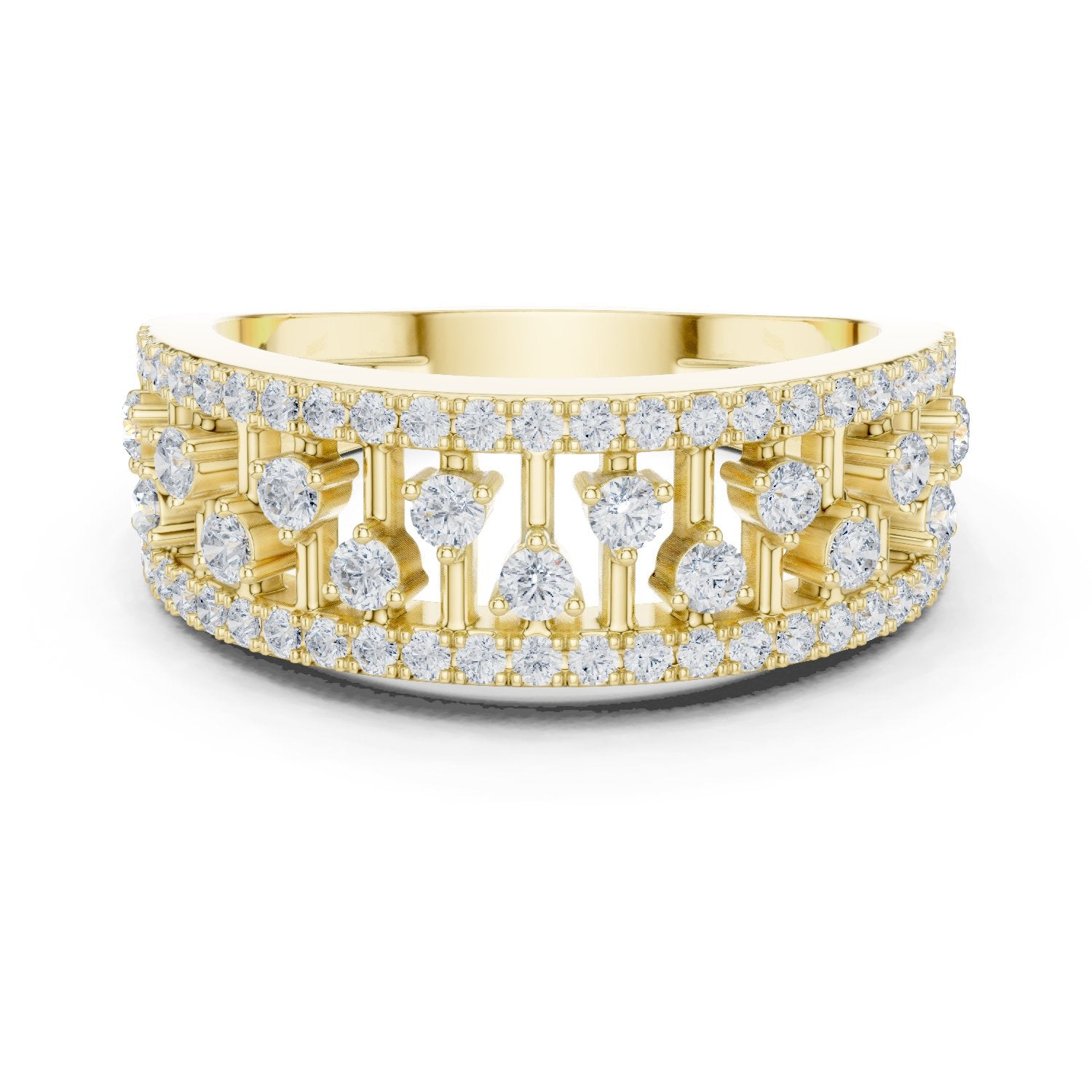 Round Diamond Wide Scattered Pavé Open-Metalwork Band