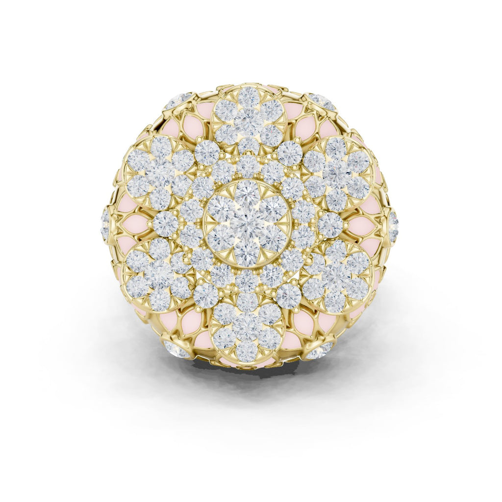 Round Diamond Multi-Floral Cluster Statement Engagement Ring