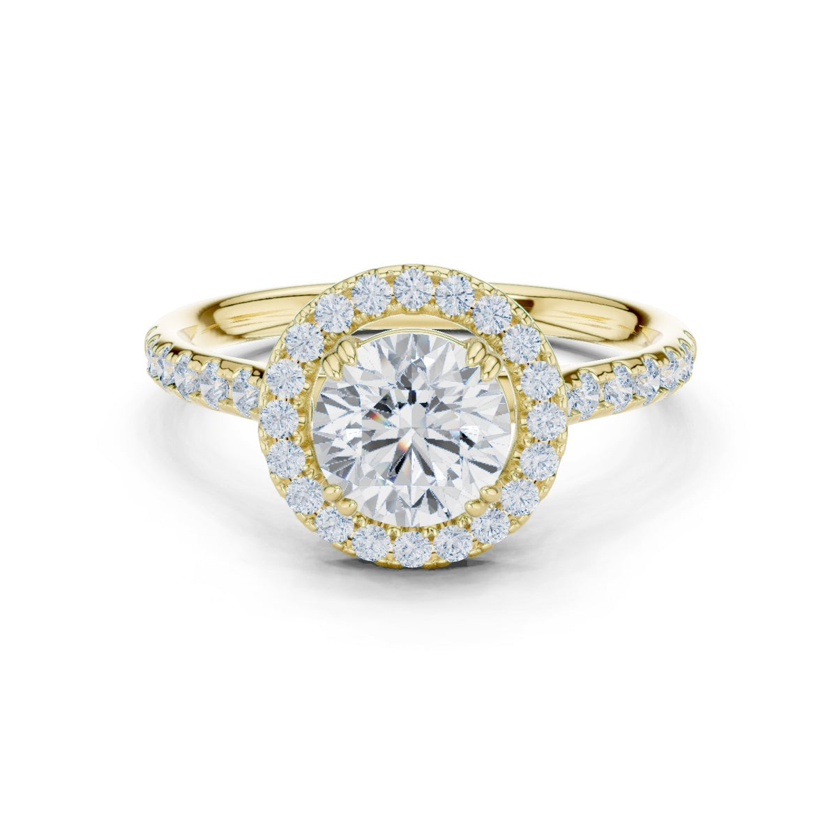 Round Diamond Halo Engagement Ring with Pave Band