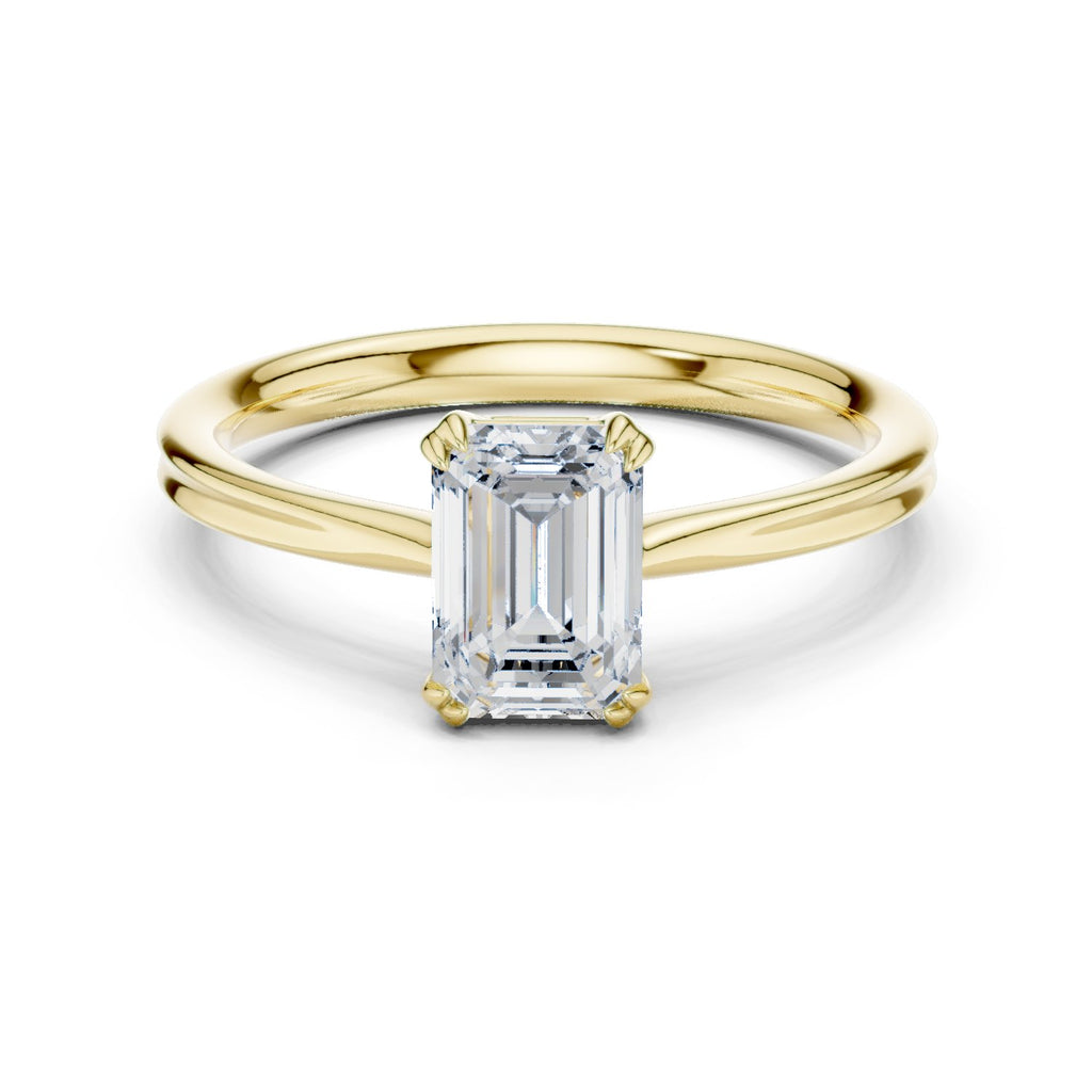 Emerald Cut Double Band Solitaire Engagement Ring