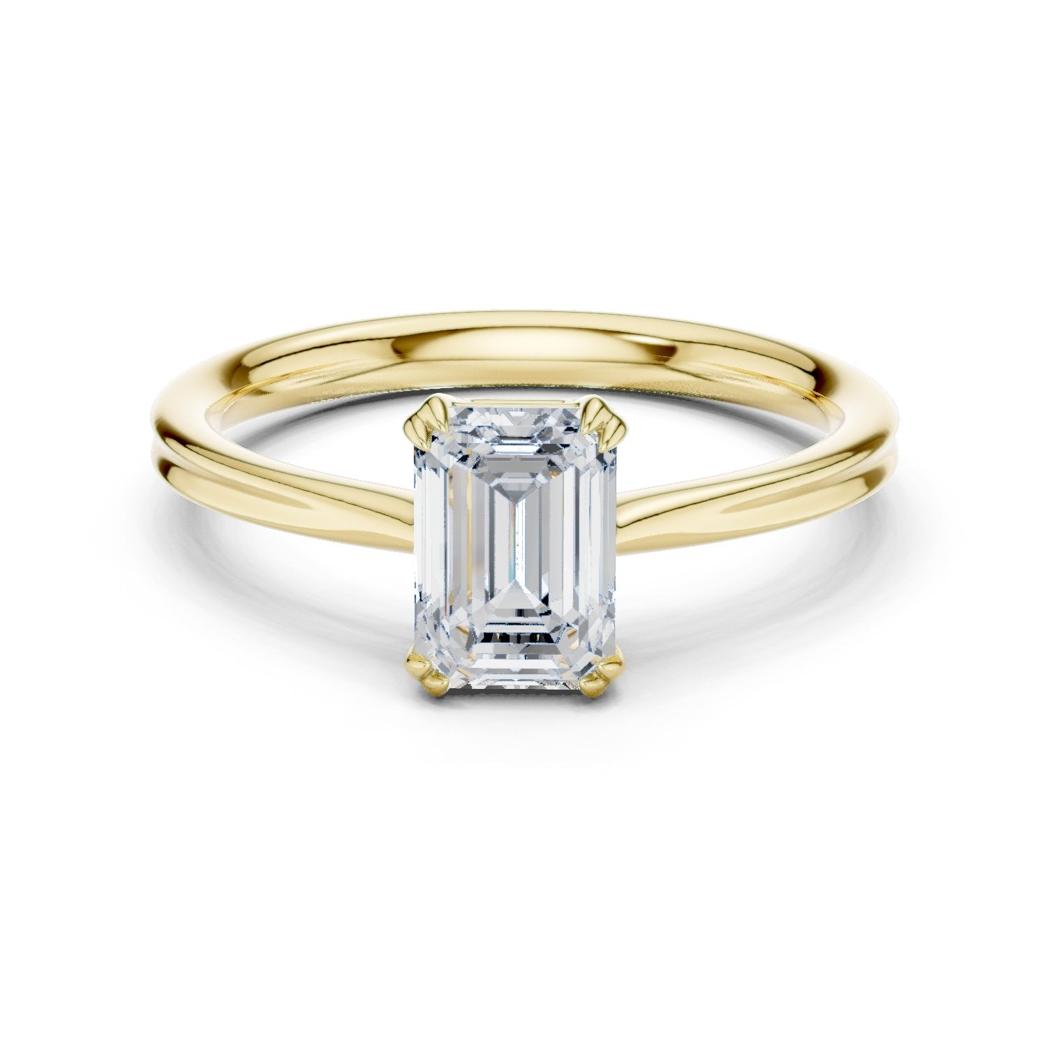 Emerald Cut Double Band Solitaire Engagement Ring
