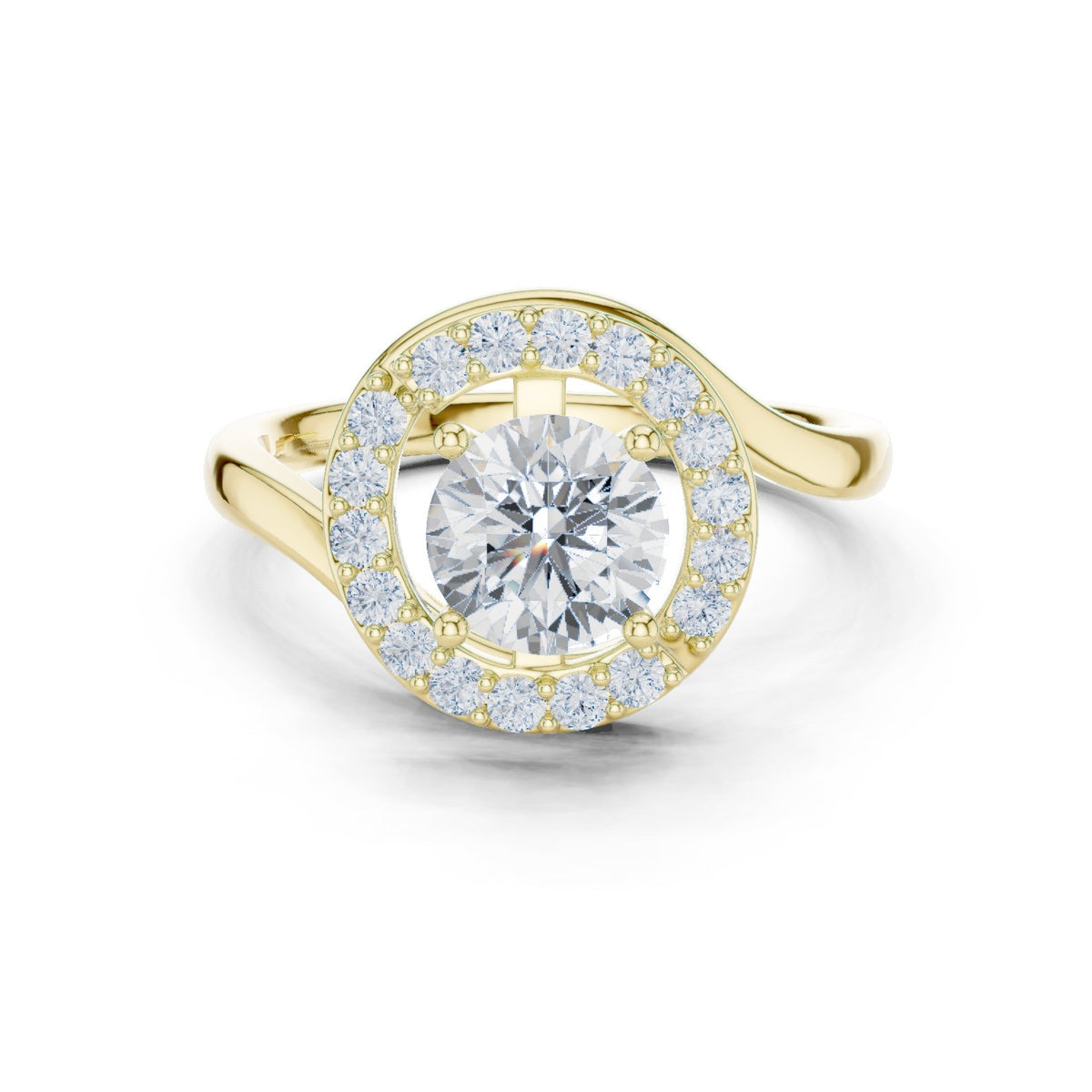 Round Diamond Halo Engagement Ring with Bypass Open Shank