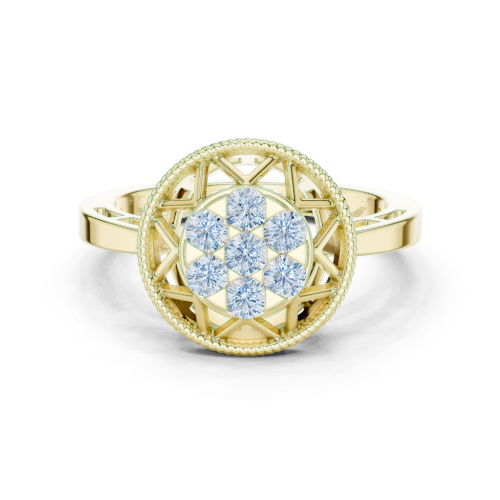 Round Diamond Cluster Caged Halo Engagement Ring