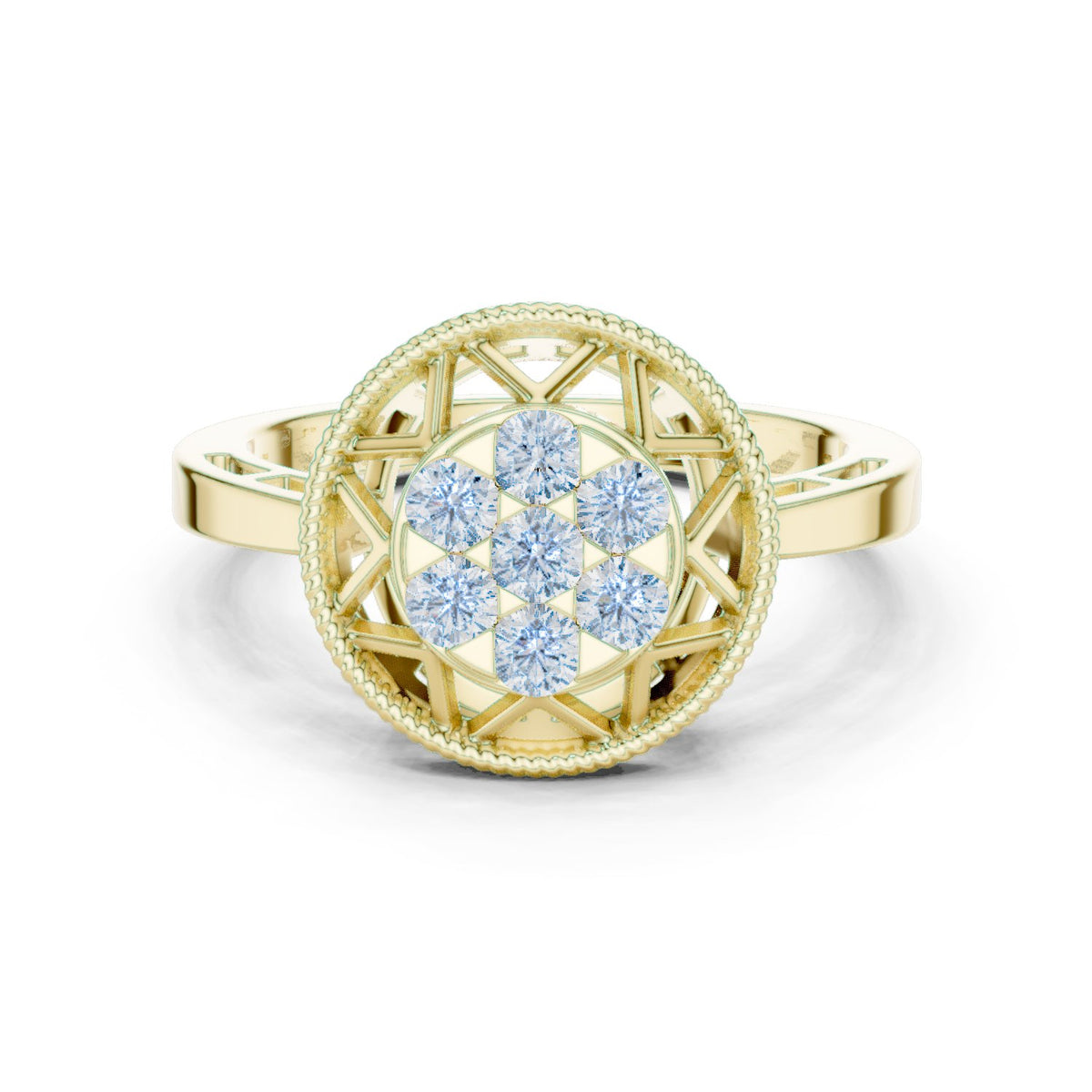 Round Diamond Cluster Caged Halo Engagement Ring