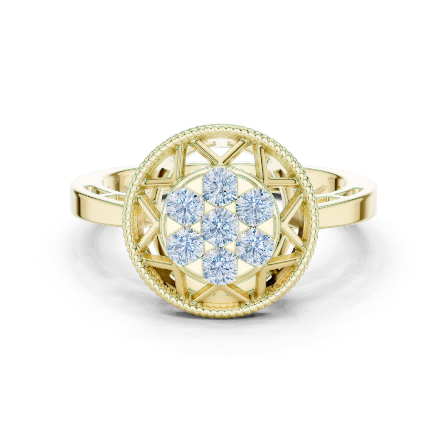 Round Diamond Cluster Caged Halo Engagement Ring