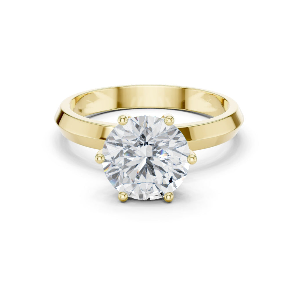 Round Diamond Six Prong Solitaire Engagement Ring with Knife Edge Band
