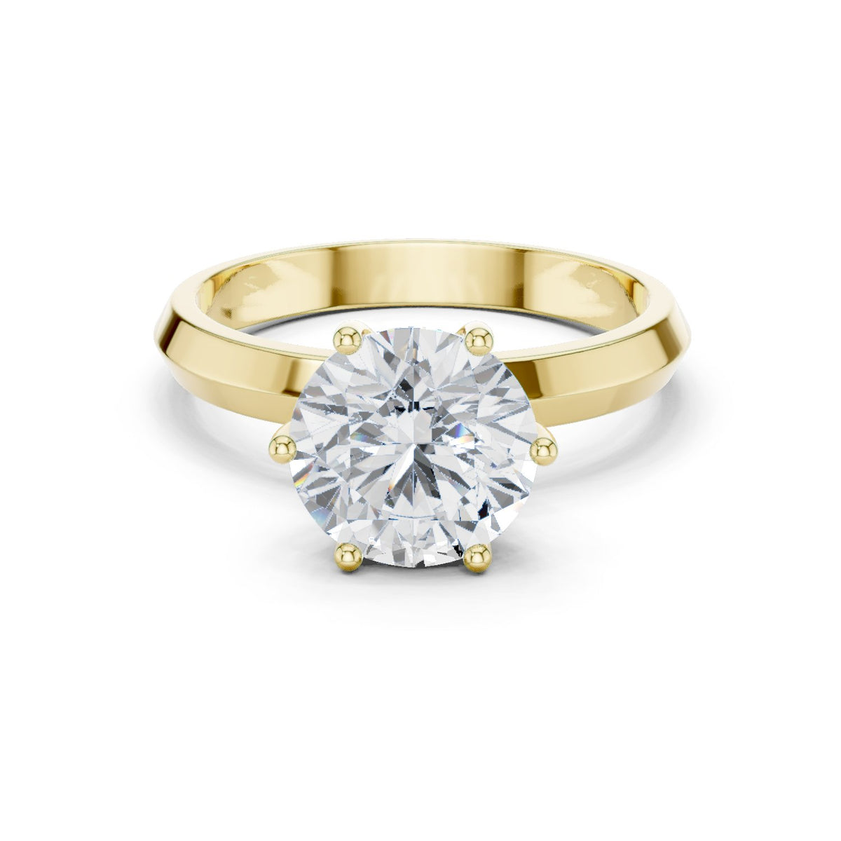 Round Diamond Six Prong Solitaire Engagement Ring with Knife Edge Band