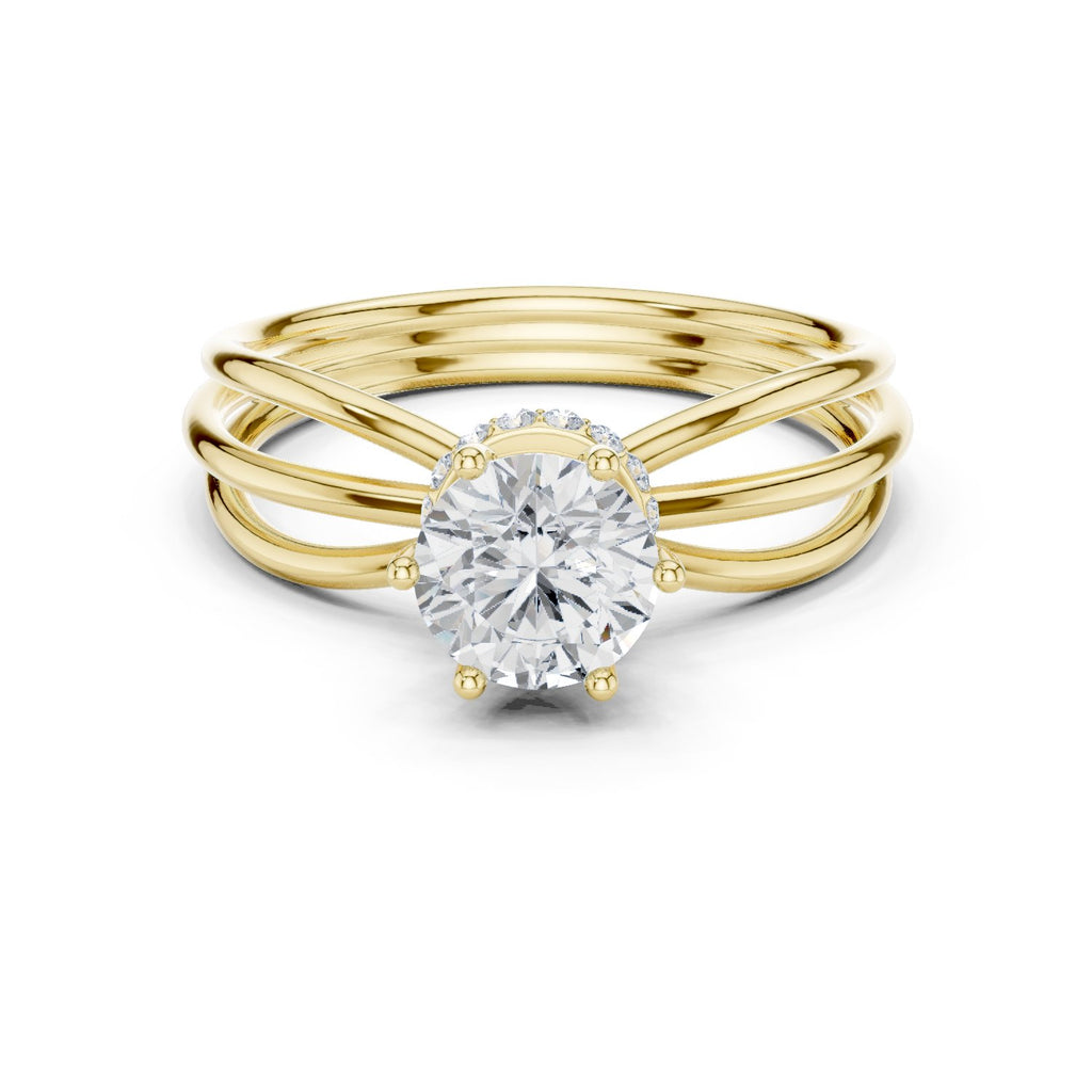 Round Diamond Triple Band Hidden Halo Solitaire Engagement Ring