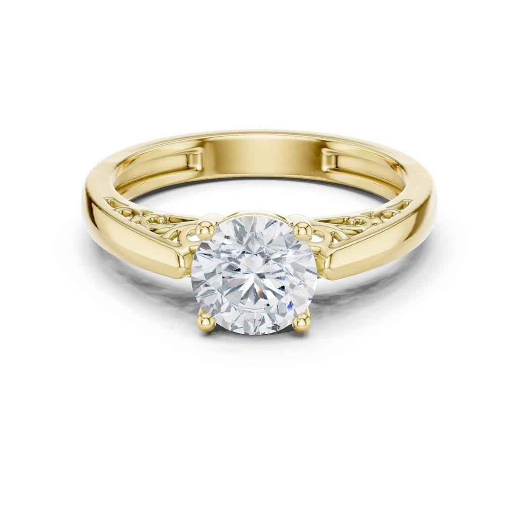 Round Diamond Solitaire Engagement Ring with Decorative Open Shoulders
