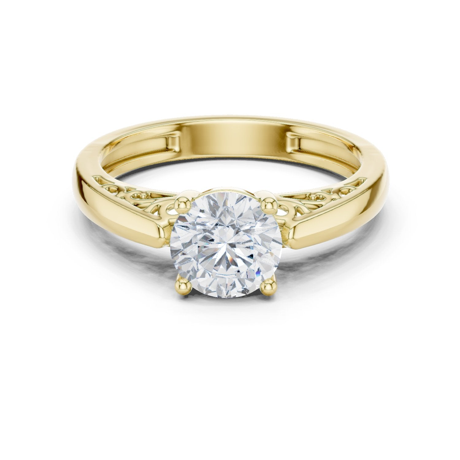 Round Diamond Solitaire Engagement Ring with Decorative Open Shoulders