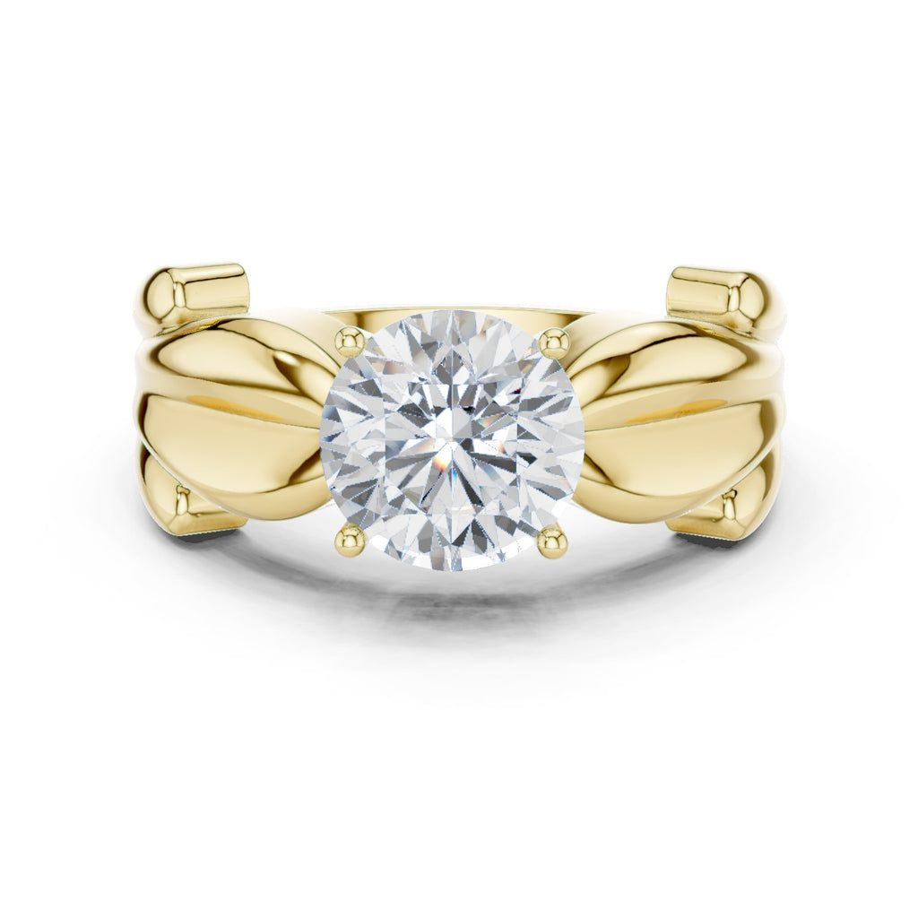 Round Diamond Solitaire Engagement Ring with Knot Detail Wide Band